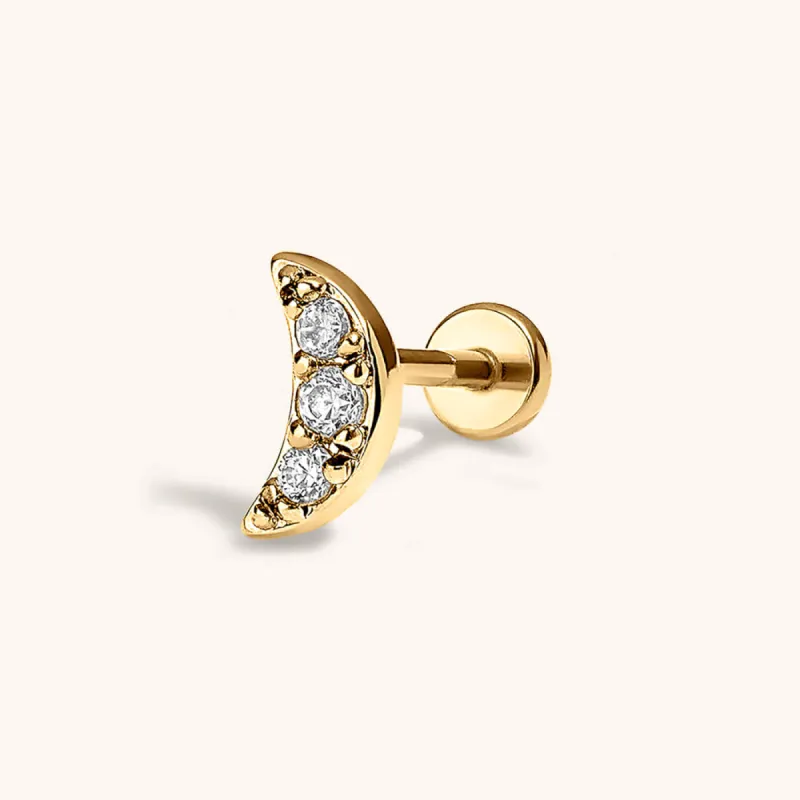 Pave Moon Push Pin Flat Back Earring sold by Maison Miru