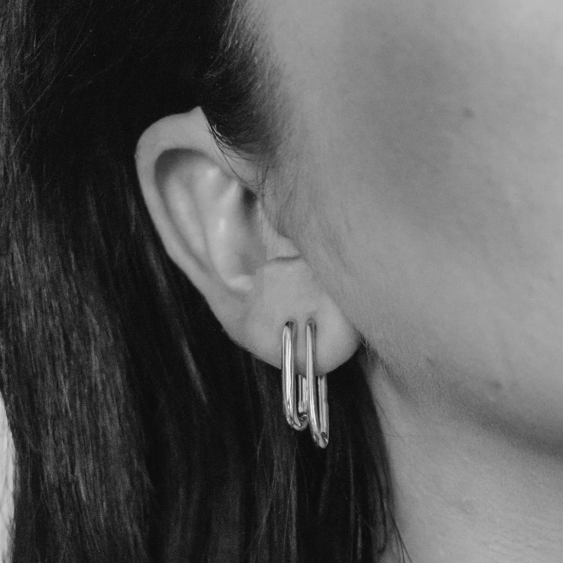 Bold Halo Oval Hoop Earrings in Sterling Silver sold by Maison Miru product image thumbnail 2