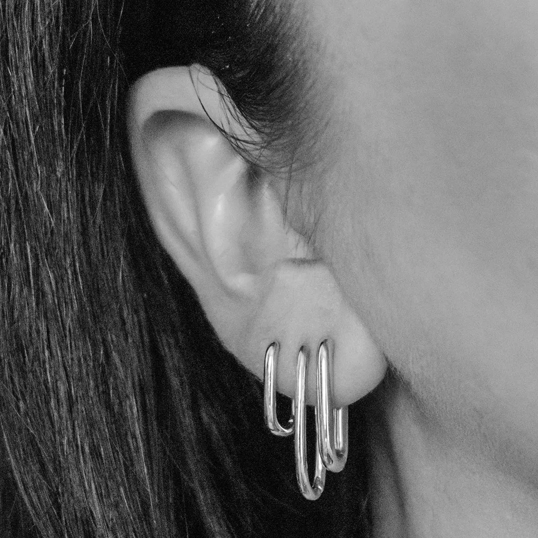 Bold Halo Oval Hoop Earrings in Sterling Silver sold by Maison Miru product image thumbnail 3