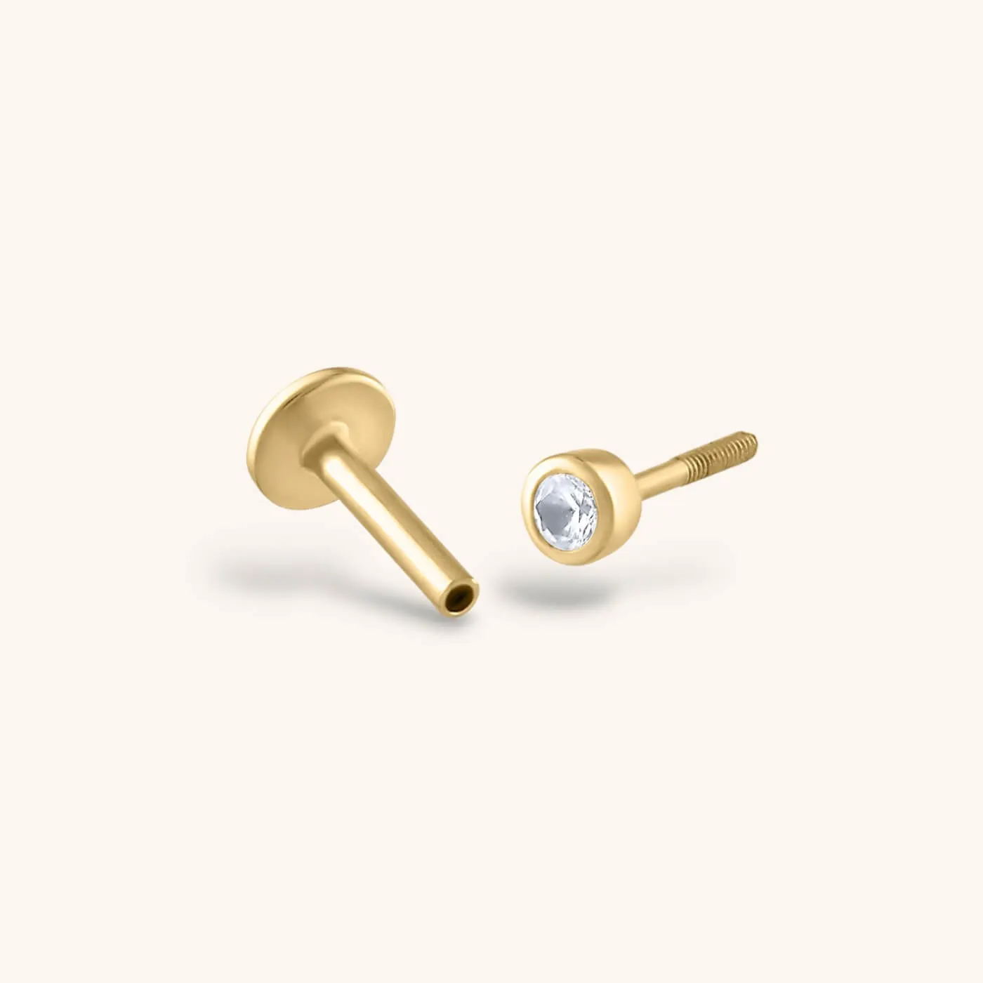 Tiny Sapphire Threaded Flat Back Earring in 14k Gold sold by Maison Miru