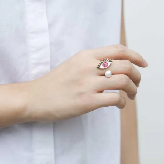 Evil Eye Pearl Ring in Pink sold by Maison Miru product image thumbnail 2