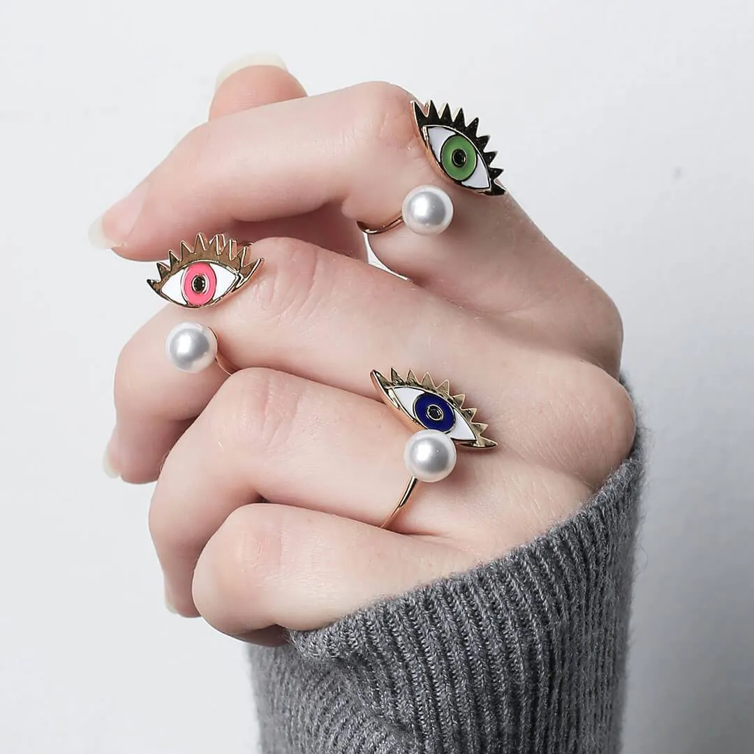 Evil Eye Pearl Ring in Pink sold by Maison Miru product image thumbnail 3