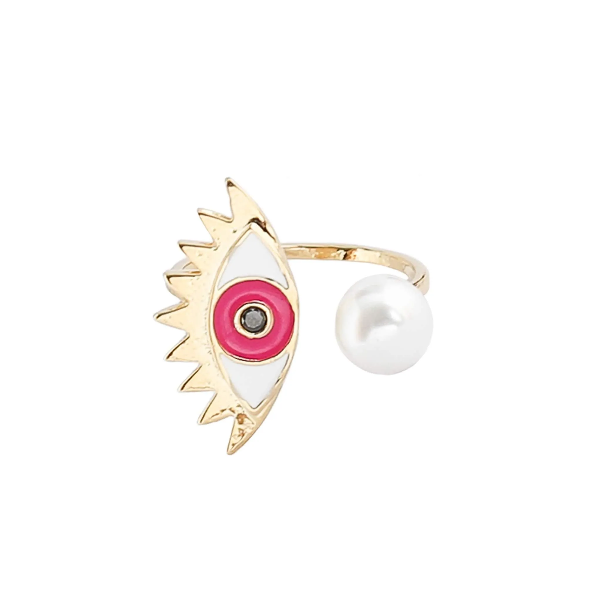 Evil Eye Pearl Ring in Pink sold by Maison Miru