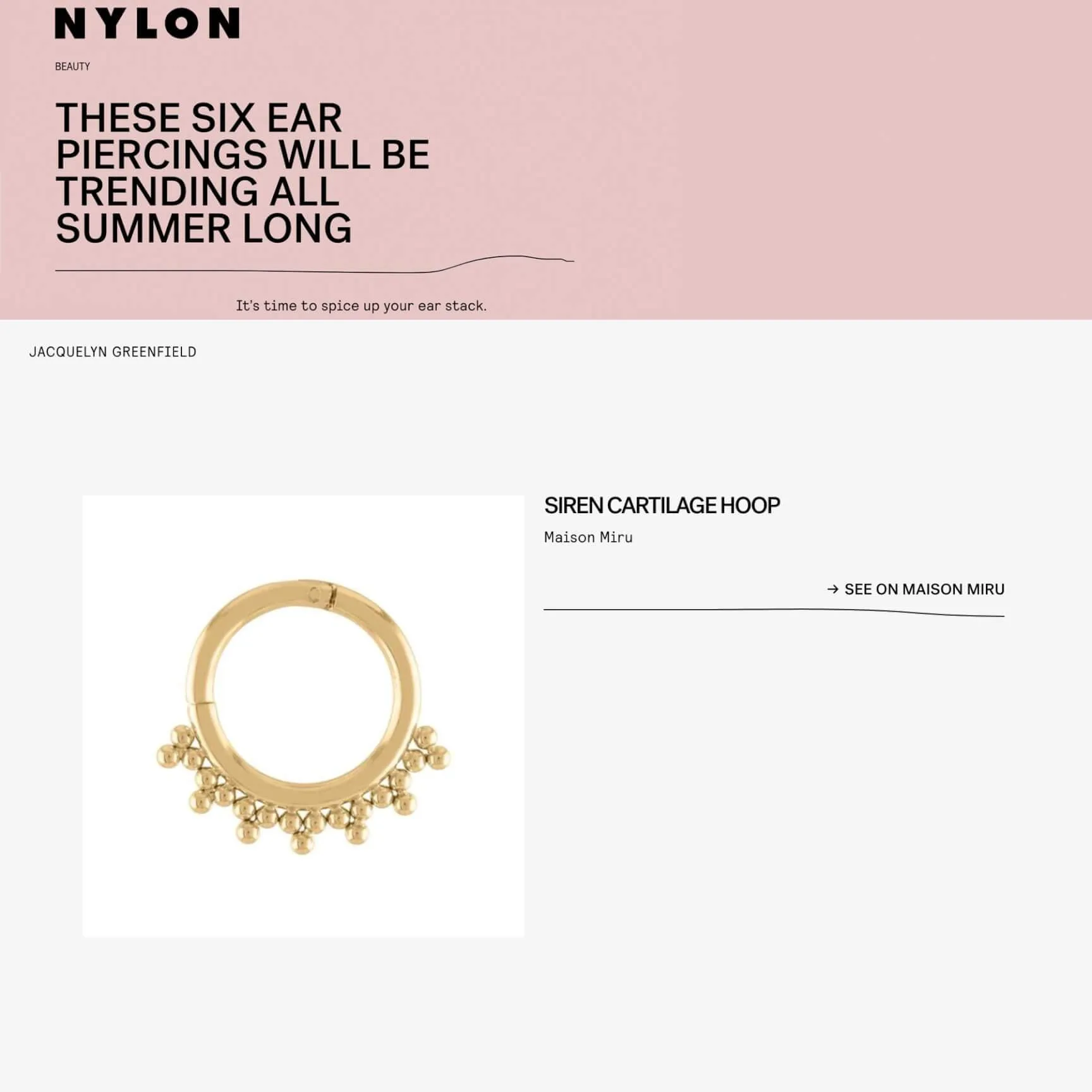 Sample Item: Siren Cartilage Hoop sold by Maison Miru product image thumbnail 4