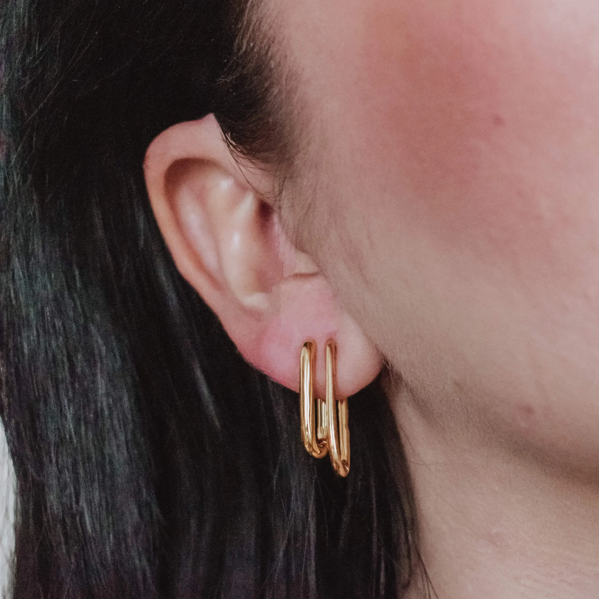 Sample Item: Bold Halo Oval Hoop Earrings sold by Maison Miru product image thumbnail 2