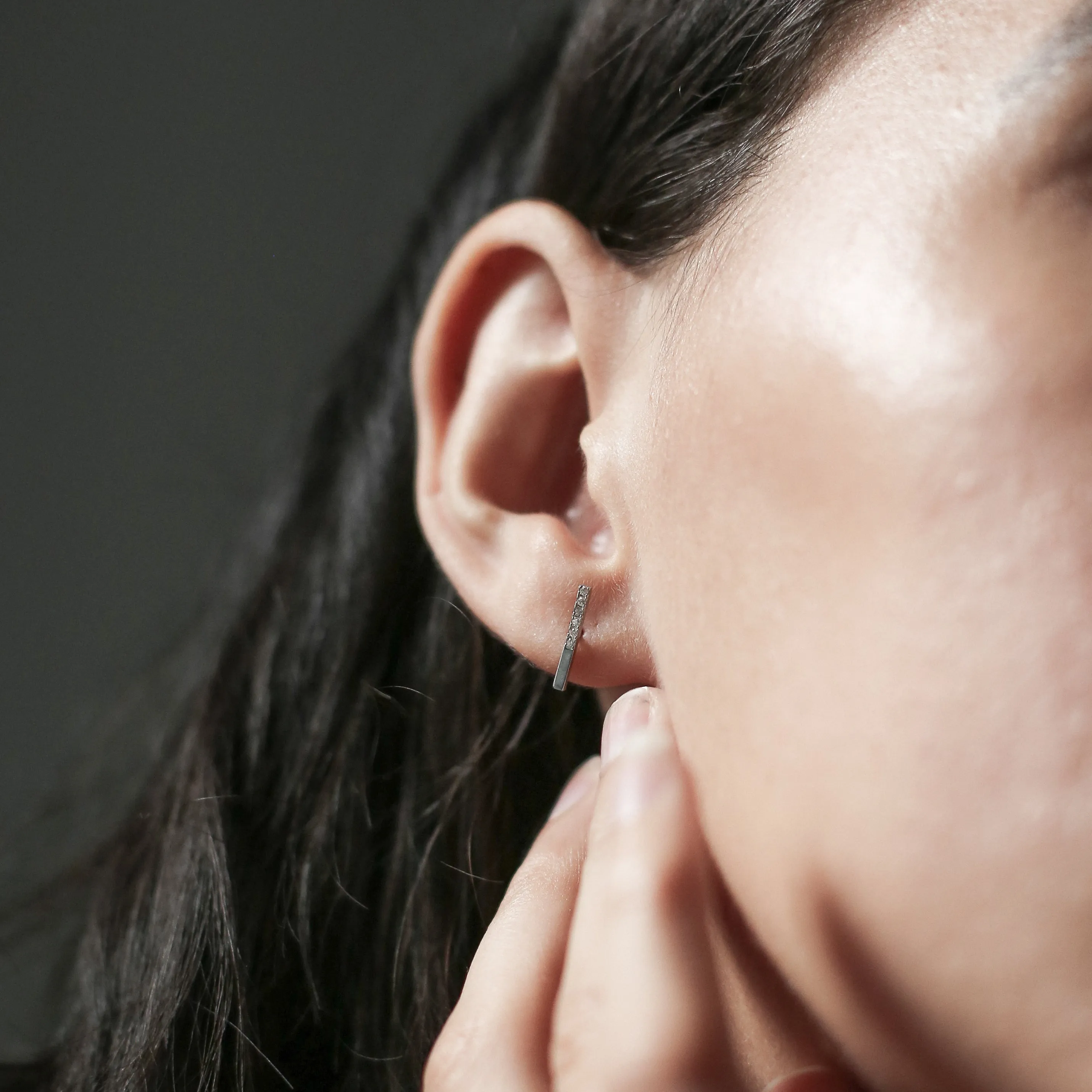 Pave Bar Studs in Sterling Silver sold by Maison Miru product image thumbnail 2