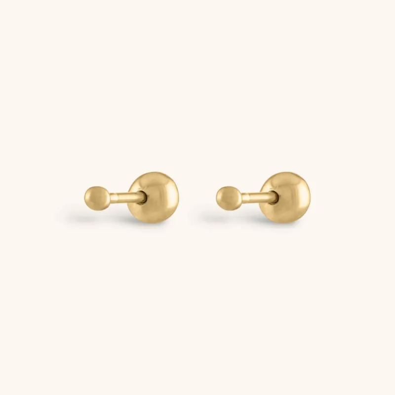 Tiny Secret Ball Back Earrings in 14k Gold sold by Maison Miru