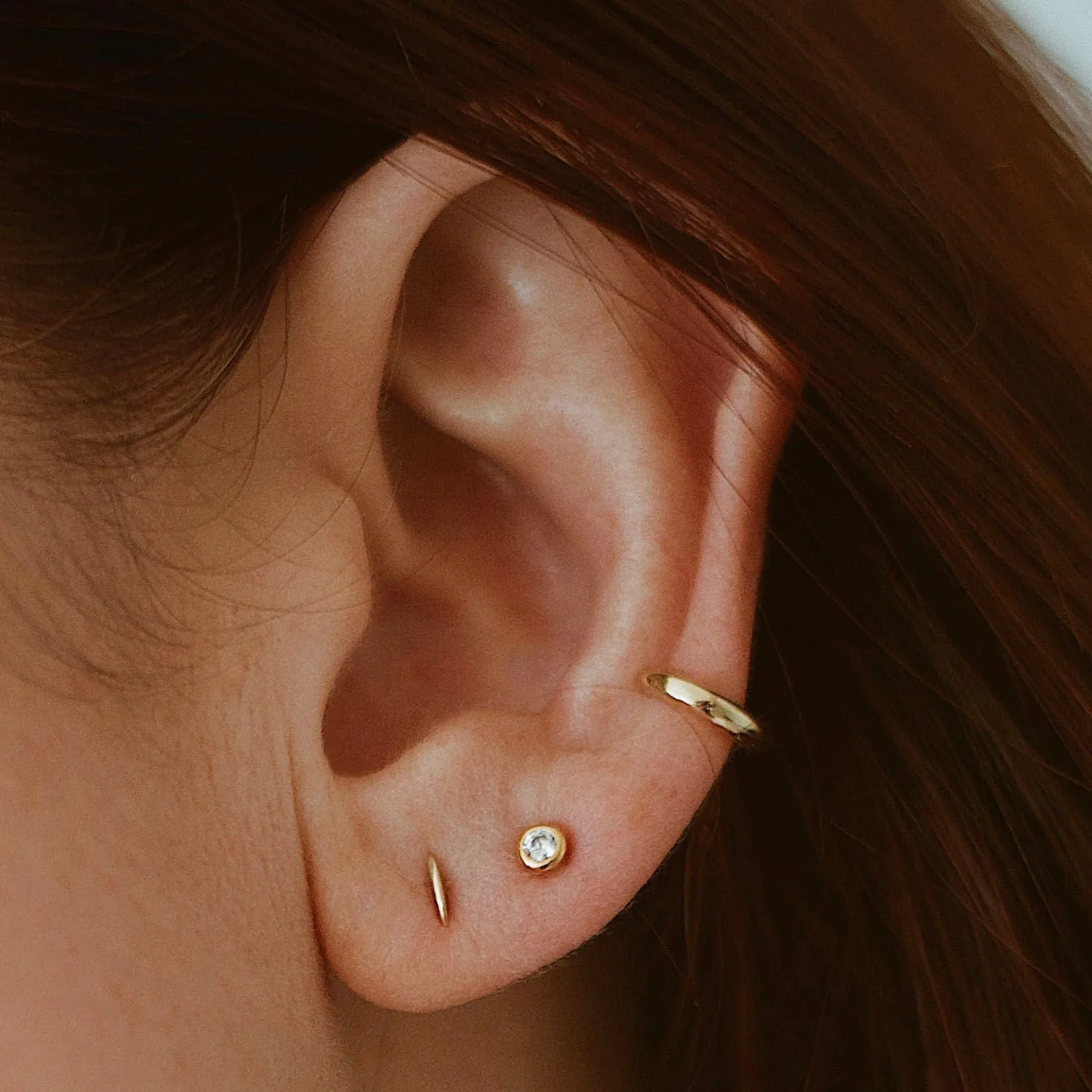 Secret Sliver Studs in 14k Gold sold by Maison Miru product image thumbnail 2