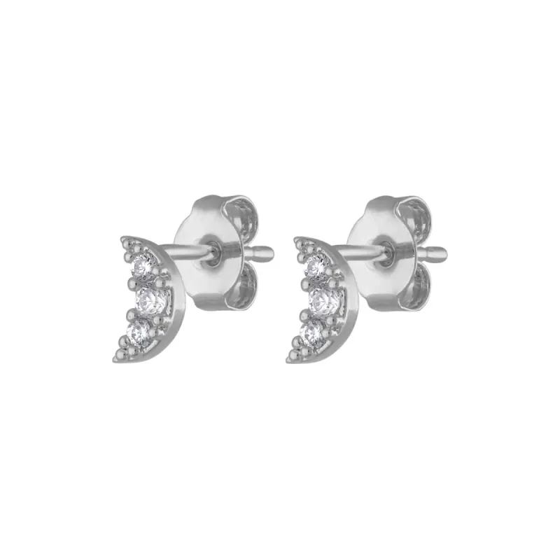 Pave Moon Studs in Sterling Silver sold by Maison Miru