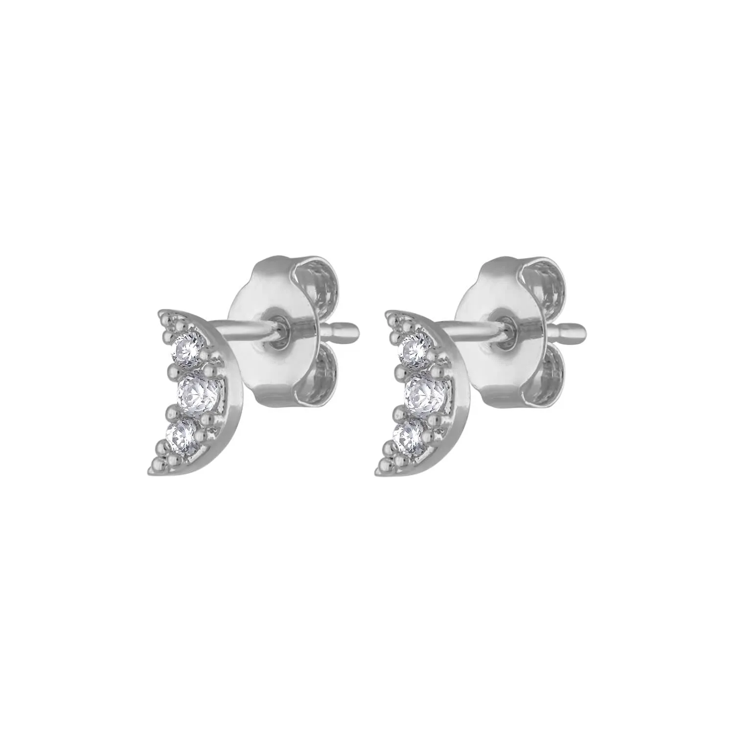 Pave Moon Studs in Sterling Silver sold by Maison Miru