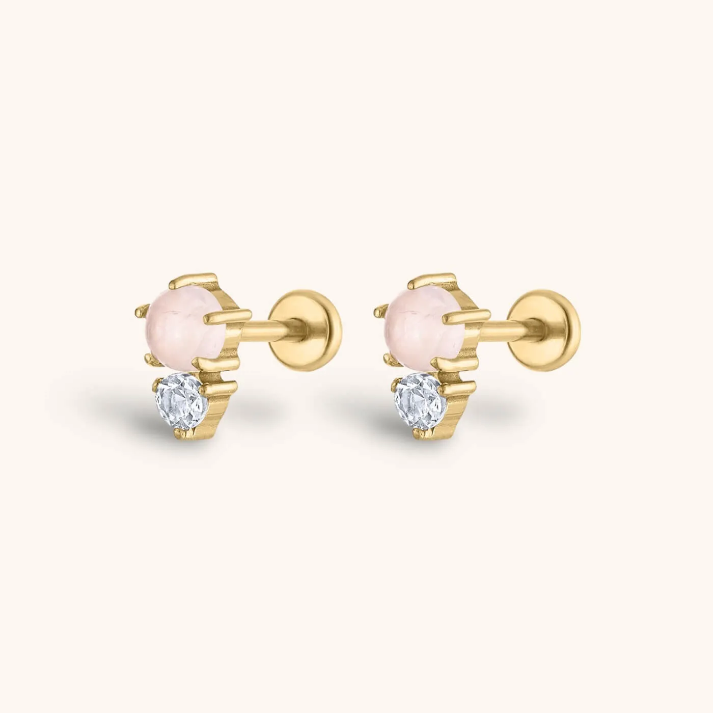 Pink Quartz and White Topaz Nap Earrings sold by Maison Miru