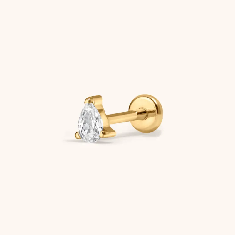 Crystal Pear Push Pin Flat Back Earring sold by Maison Miru