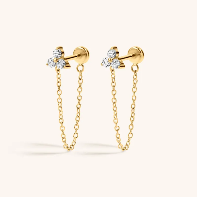 Mini Crystal Trinity Chain Nap Earrings sold by Maison Miru