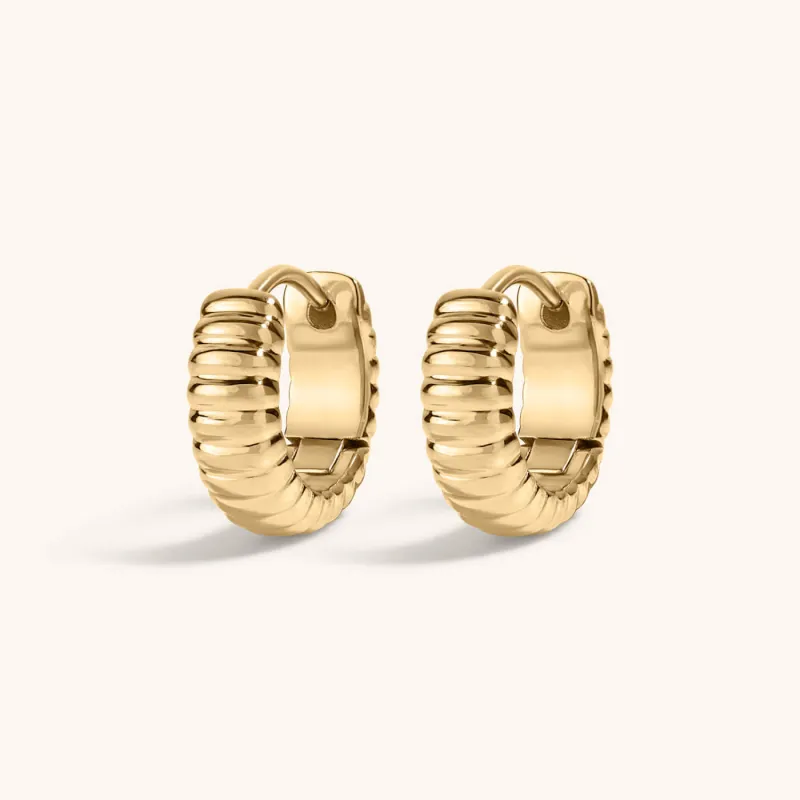 Plisse Huggie Hoops in Titanium sold by Maison Miru