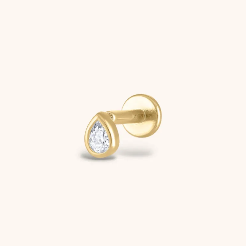 Celestial Crystal Pear Bezel Solitaire Threaded Flat Back Earring made by Maison Miru