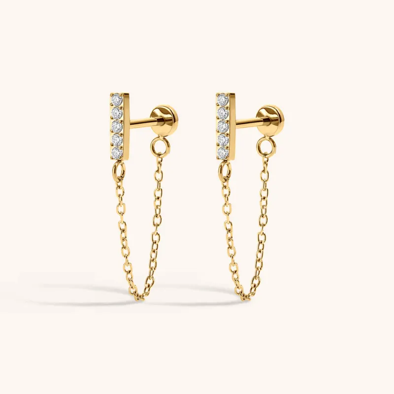 Pave Bar Chain Nap Earrings made by Maison Miru