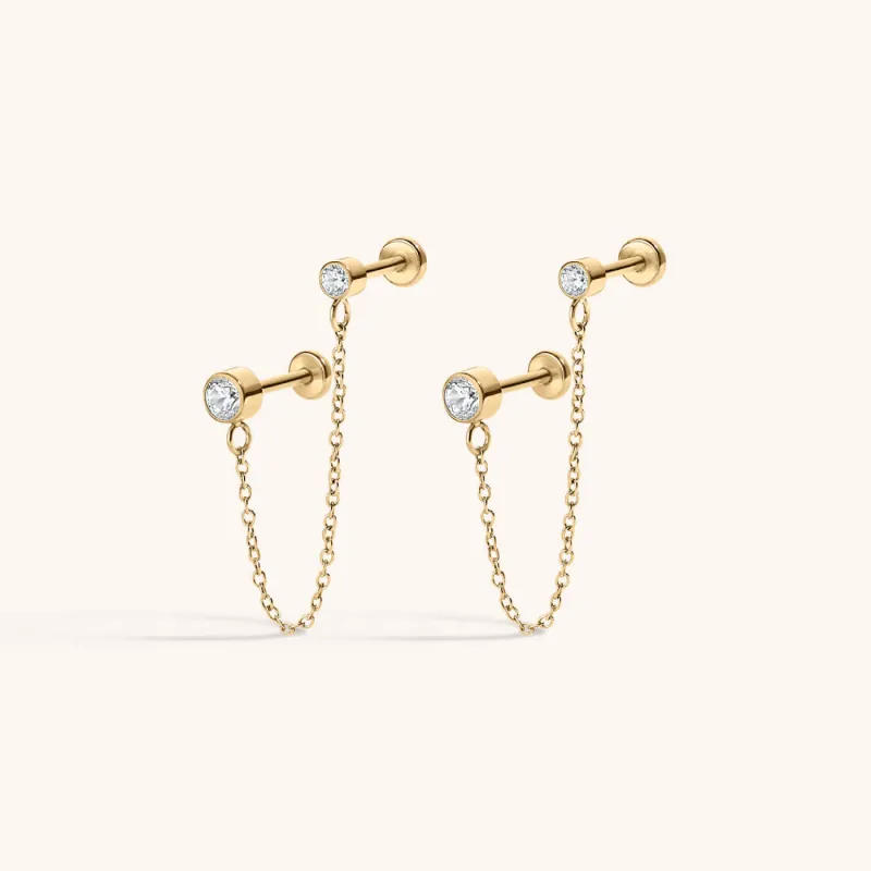 Sample Item: Celestial Crystal Solitaire Duo Chain Nap Earrings made by Maison Miru