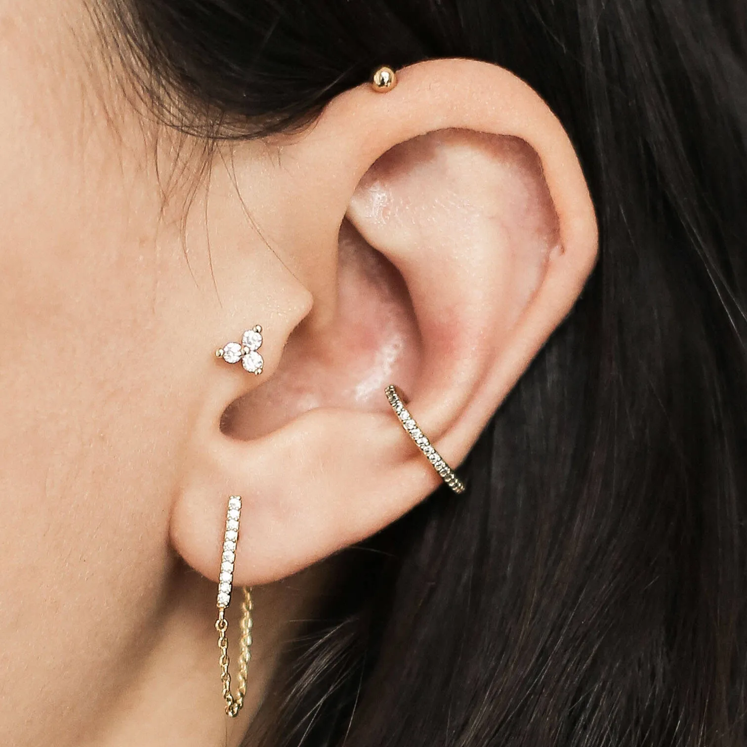 Crystal Trinity Threaded Flat Back Earring sold by Maison Miru product image thumbnail 2