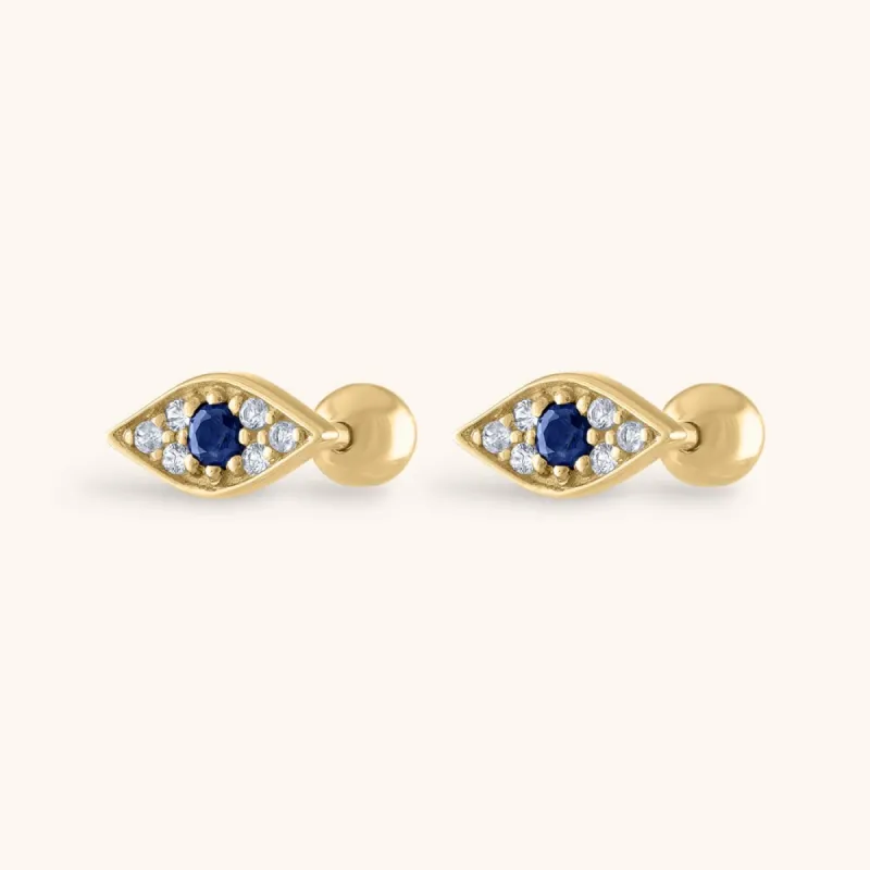 Evil Eye Ball Back Earrings in 14k Gold sold by Maison Miru