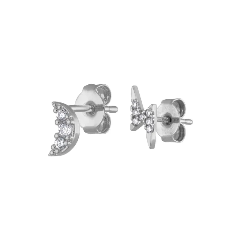 Sample Item: Pave Moon and Lightning Studs in Sterling Silver sold by Maison Miru
