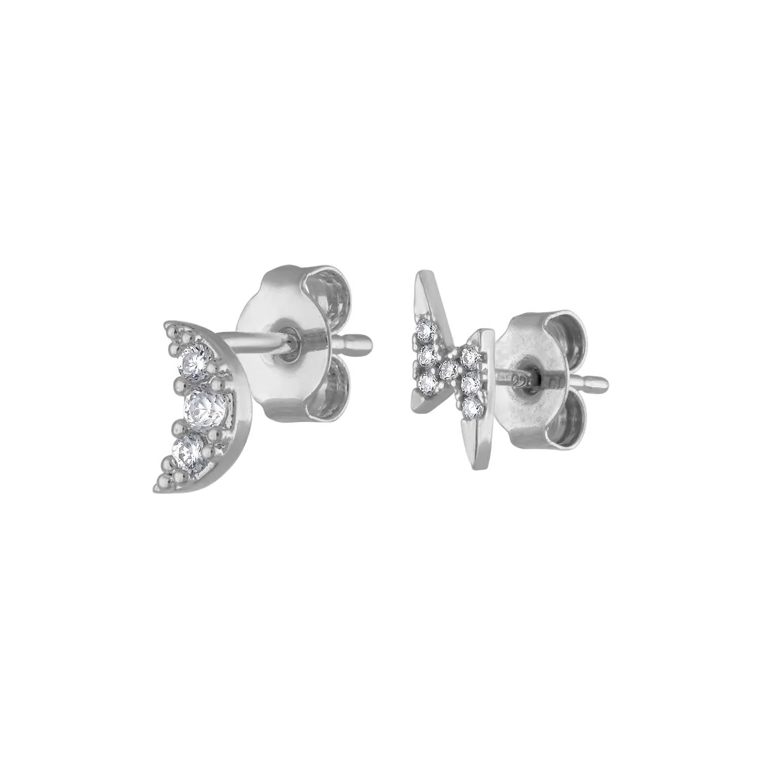Sample Item: Pave Moon and Lightning Studs in Sterling Silver sold by Maison Miru