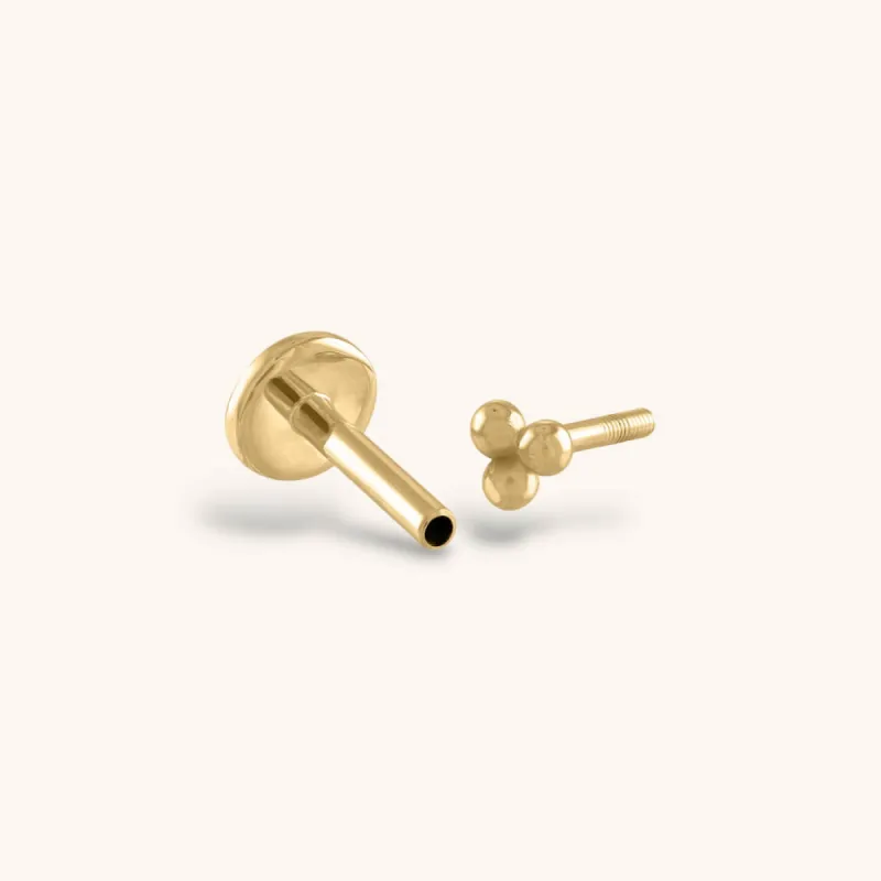 Tiny Trinity Threaded Flat Back Earring in 14k Gold sold by Maison Miru