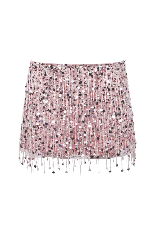 Yasmin Hand Beaded Mini Skirt - Blush Pink sold by Asta Resort