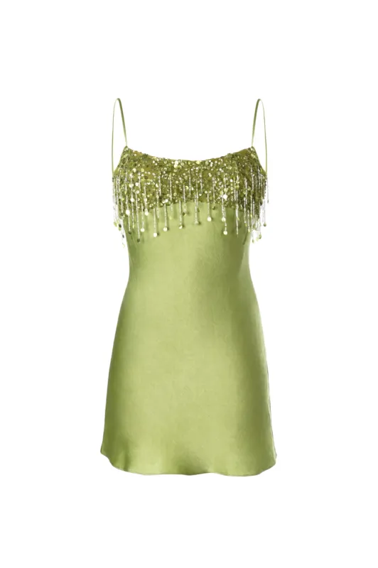 Yasmin Hand Beaded Mini Dress - Chartreuse sold by Asta Resort
