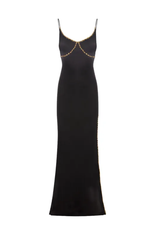 Angelica Hand Beaded Split Dress - Black sold by Asta Resort