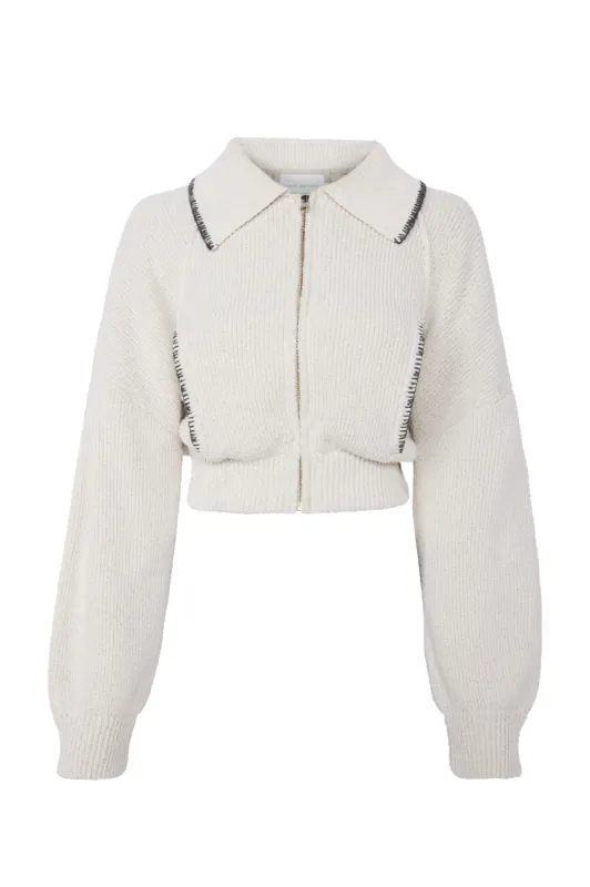 Voyager Knitted Bomber Jacket - Ivory sold by Asta Resort