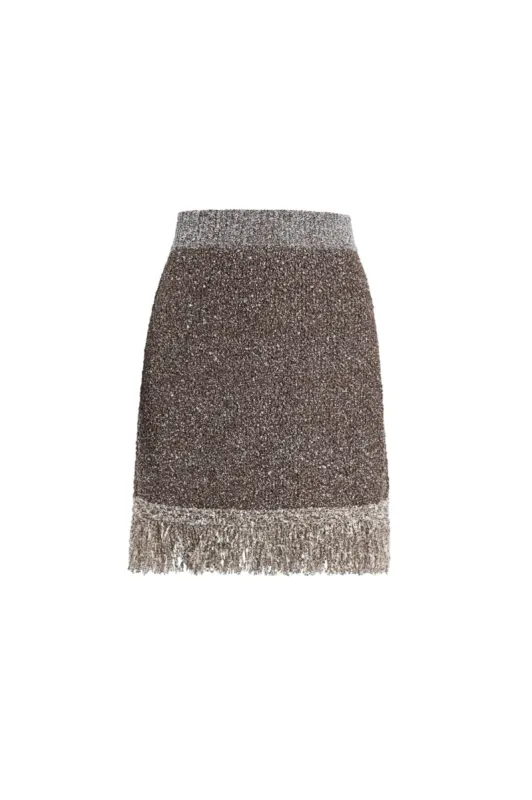 Bianca Fringed Mini Skirt - Tobacco Sequin sold by Asta Resort