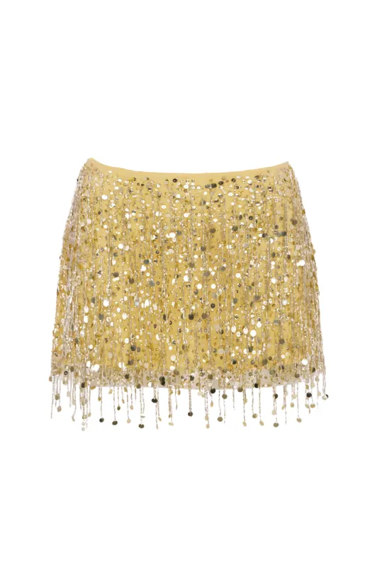 Yasmin Hand Beaded Mini Skirt - Gold sold by Asta Resort