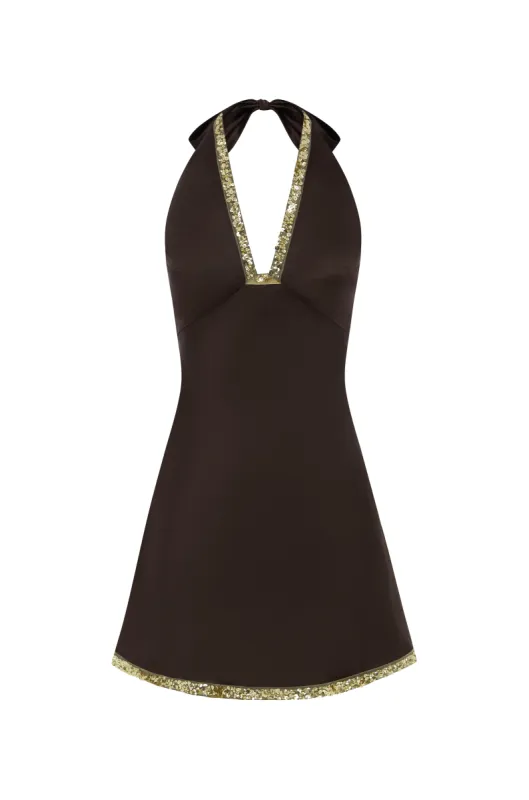 Celine Hand Beaded Mini Dress - Cocoa sold by Asta Resort