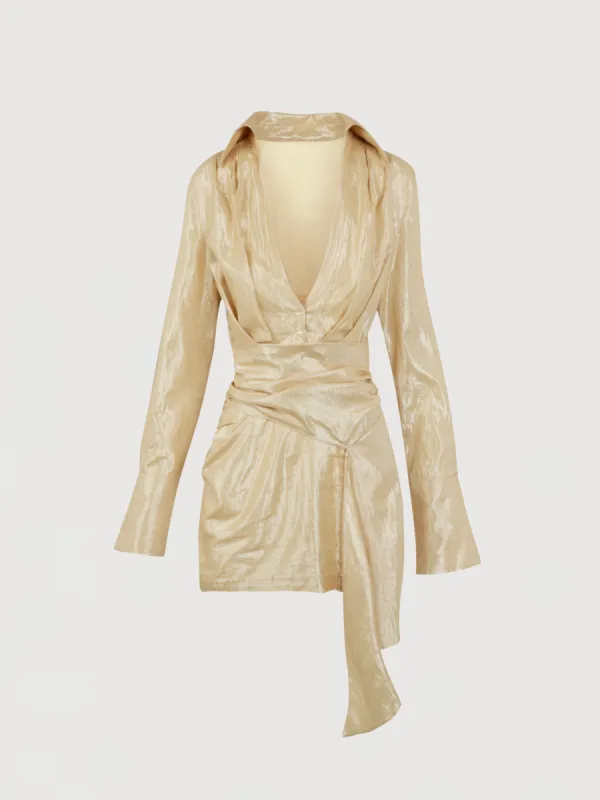 Viola Long Sleeve Mini Dress - Gold Lamé sold by Asta Resort