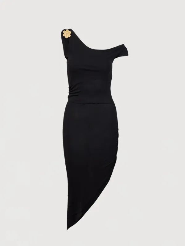 Louisa Brooch Dress - Black sold by Asta Resort
