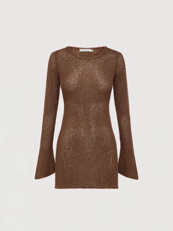 Maya Longsleeve Mini Dress - Chocolate Sequin sold by Asta Resort