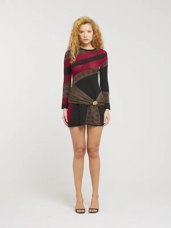 Eliza Long Sleeve Mini Dress - Ruby/Black made by Asta Resort