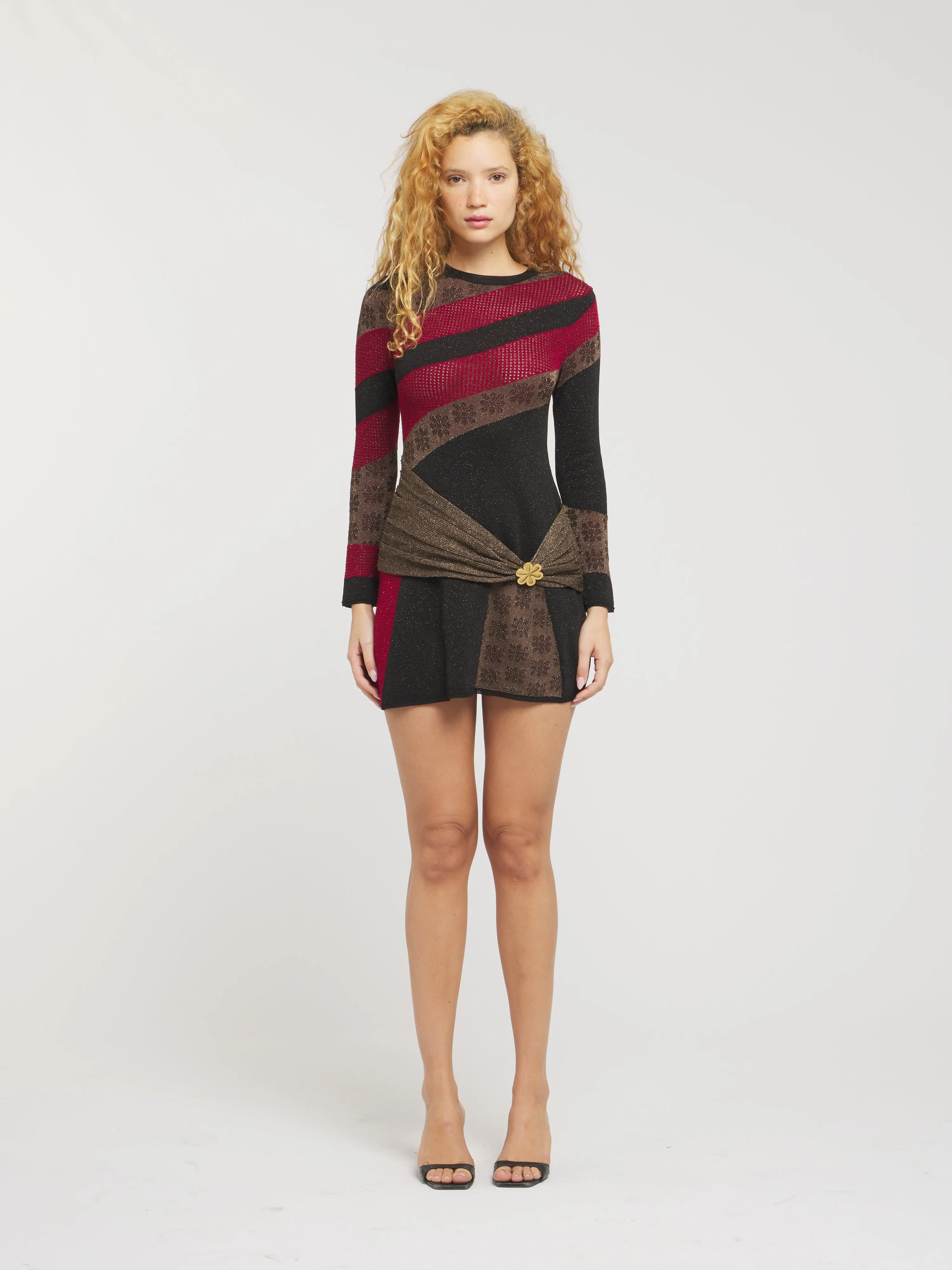 Eliza Long Sleeve Mini Dress - Ruby/Black sold by Asta Resort