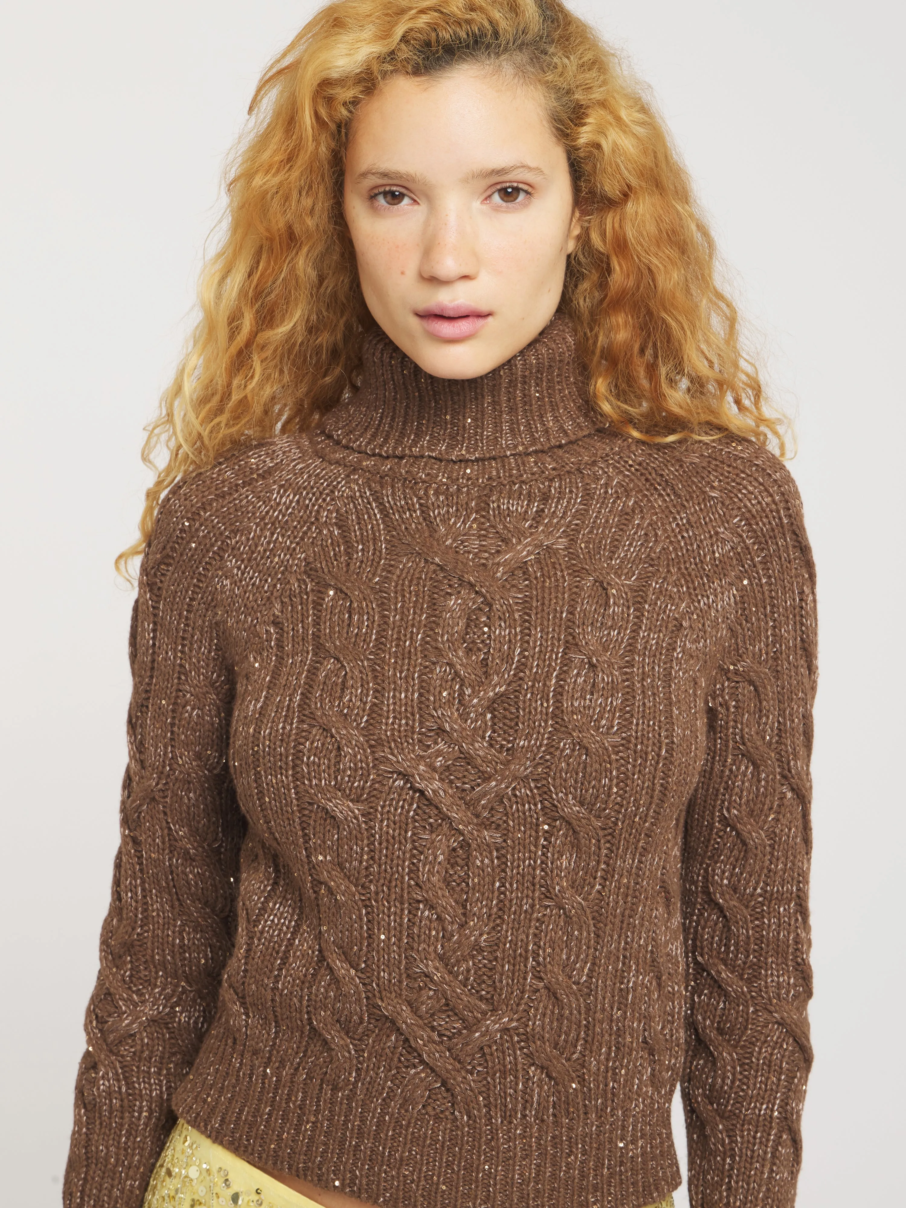 Elsa Cable Knit Sweater - Tobacco Sequin sold by Asta Resort product image thumbnail 2