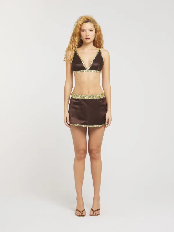 Celine Hand Beaded Mini Skirt - Cocoa sold by Asta Resort