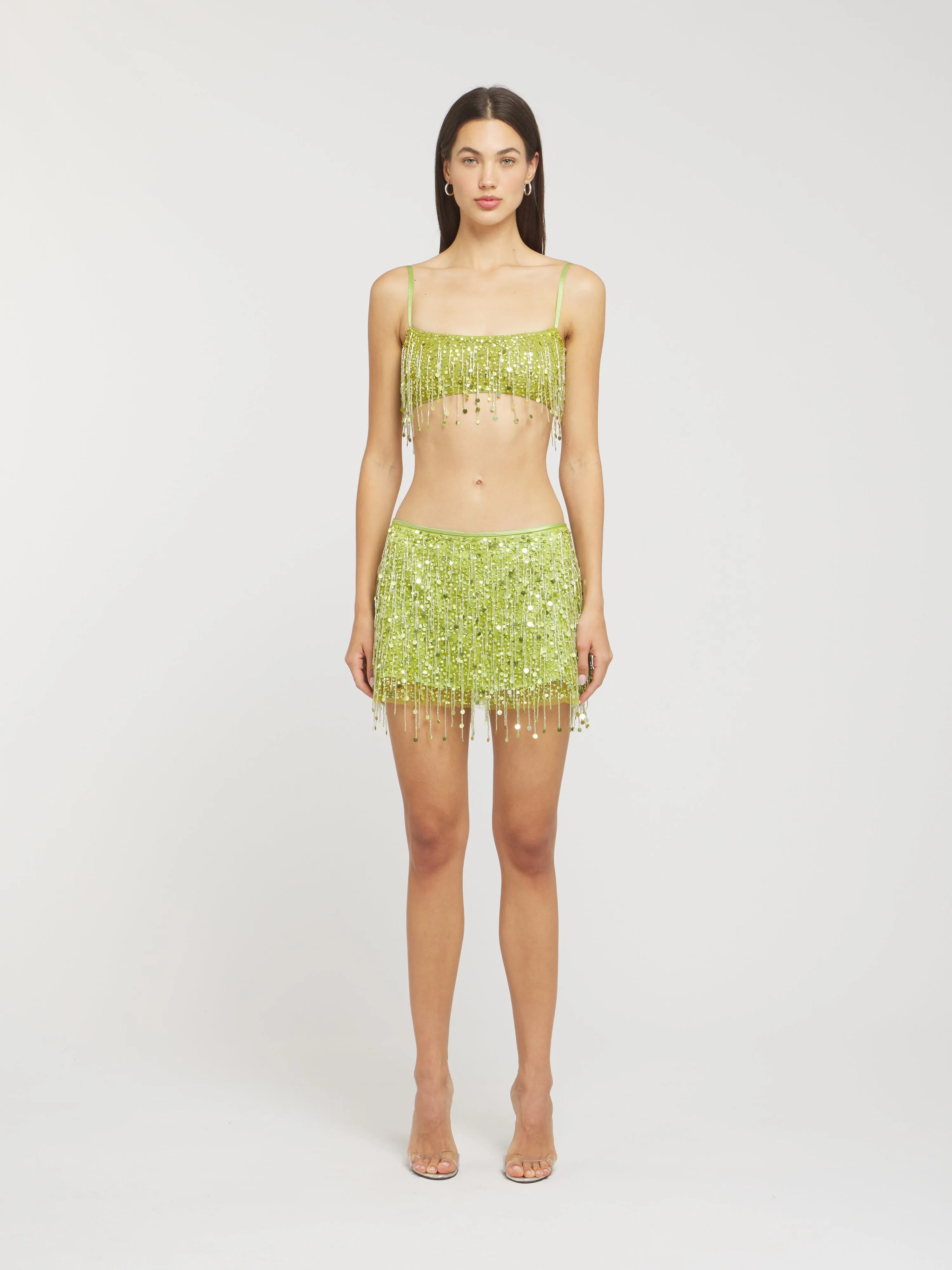 Yasmin Hand Beaded Mini Skirt - Chartreuse sold by Asta Resort