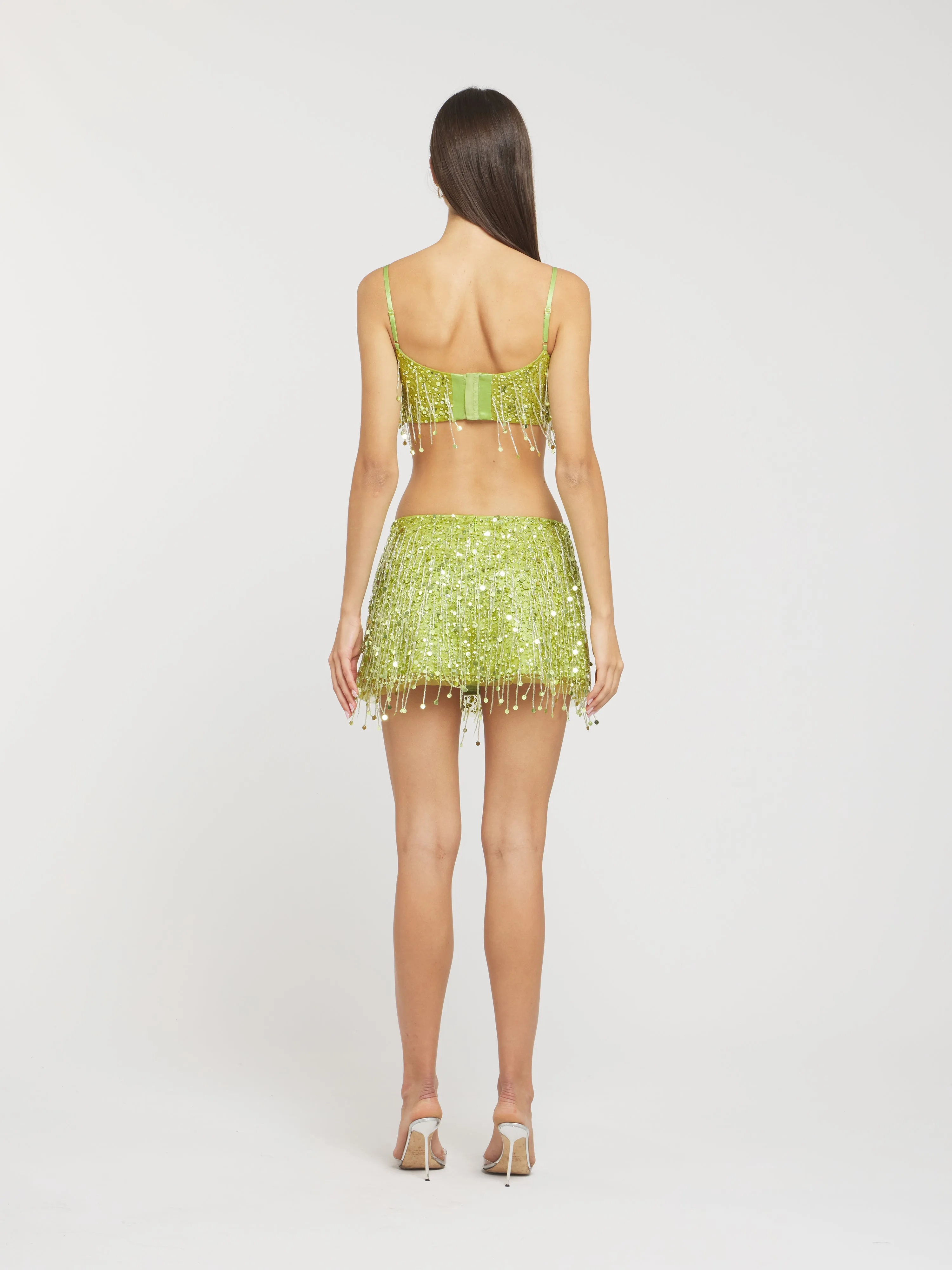 Yasmin Hand Beaded Mini Skirt - Chartreuse sold by Asta Resort product image thumbnail 2