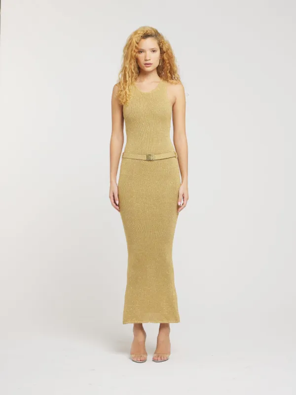 Natalia Belted Dress - Gold Sequin sold by Asta Resort