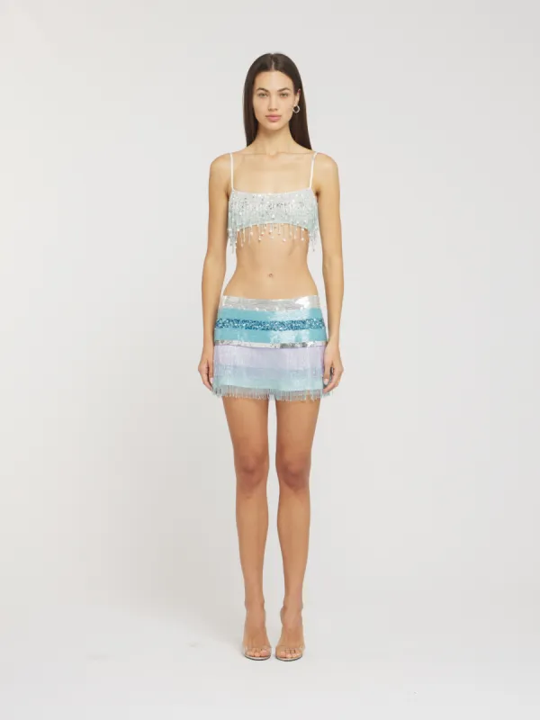 Julia Hand Beaded Mini Skirt - Opal sold by Asta Resort