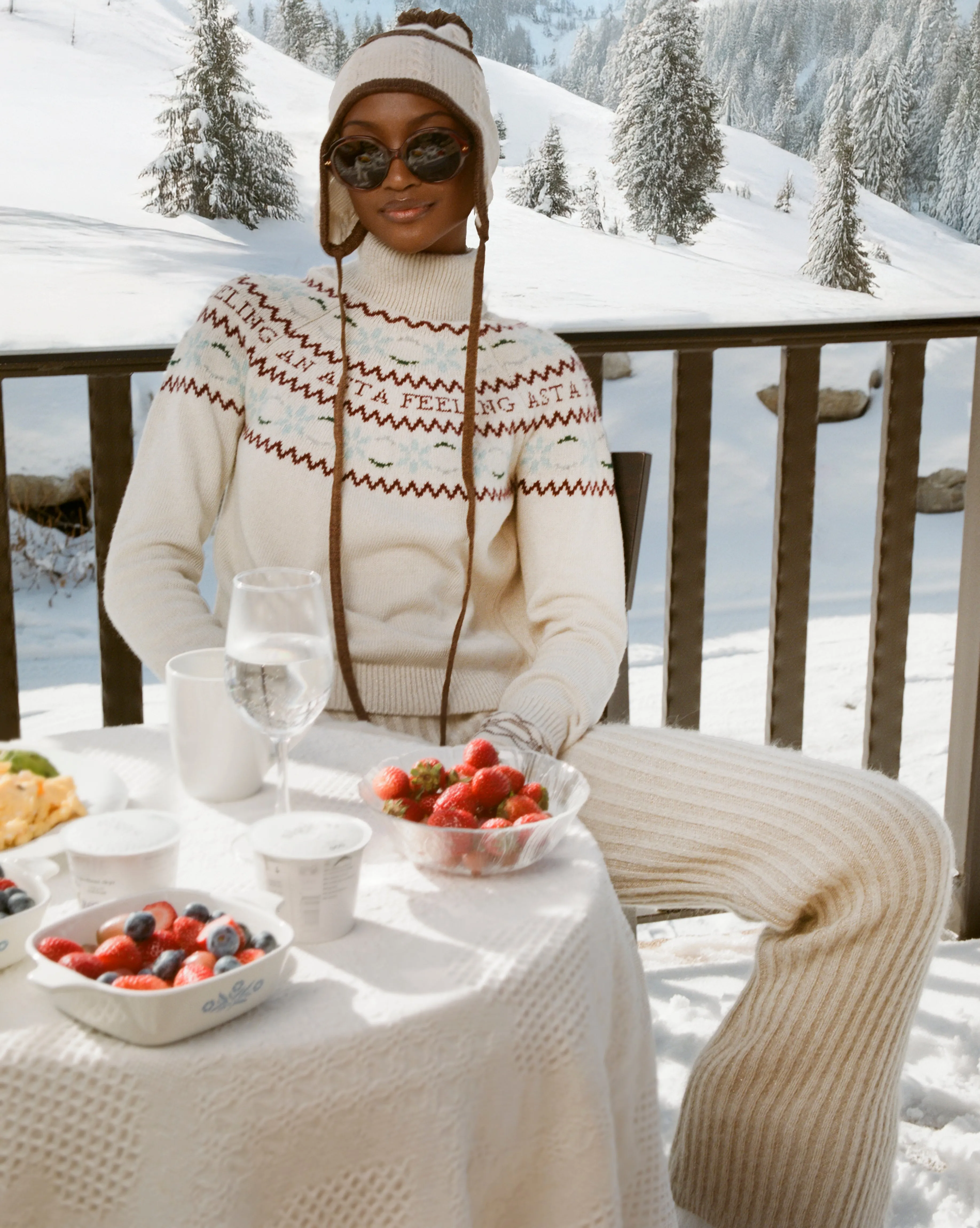 Elsa Cable Beanie - Ecru/Cabin Brown sold by Asta Resort product image thumbnail 3