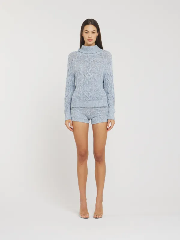 Elsa Cable Knit Sweater - Ice Blue Sequin sold by Asta Resort
