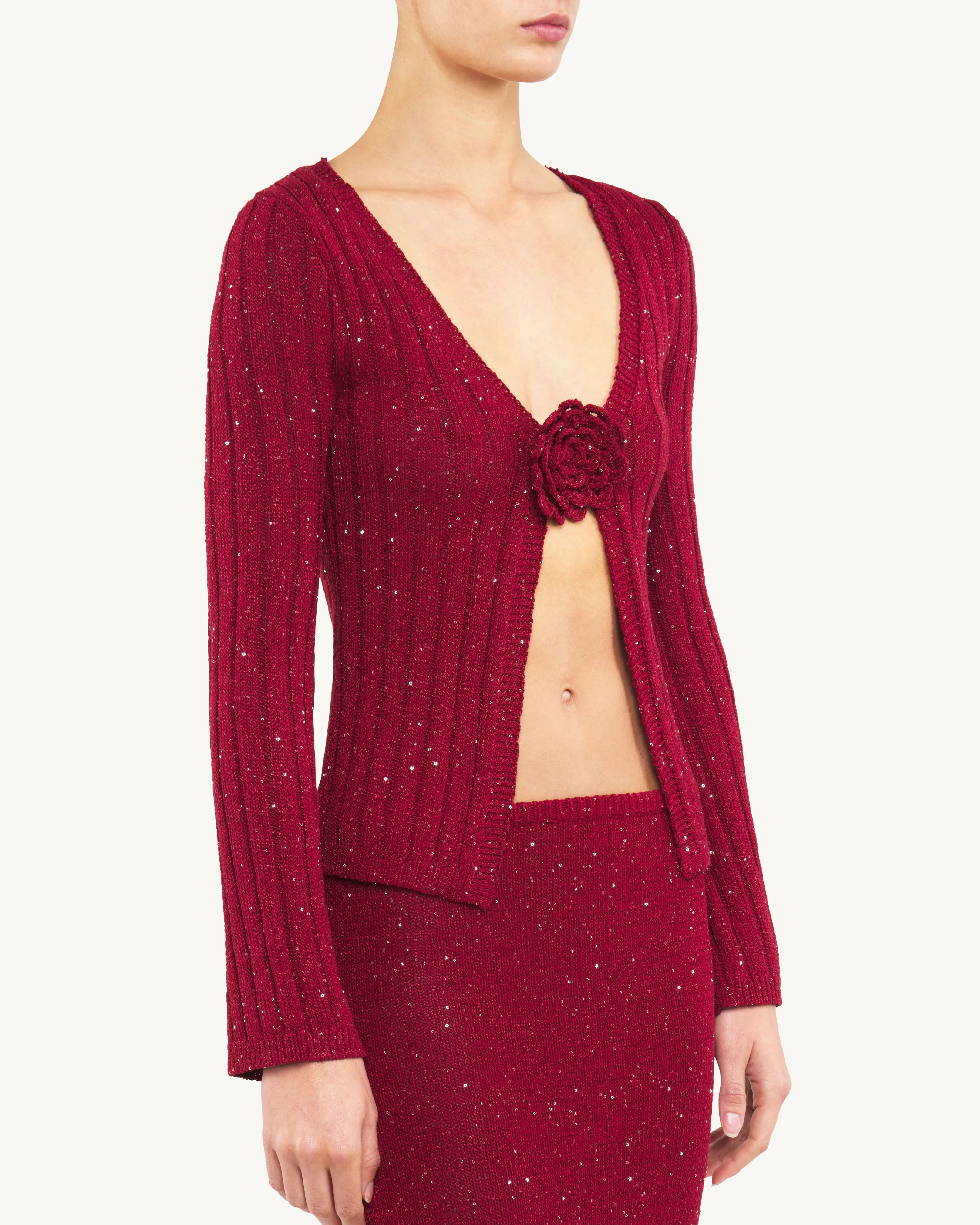 Rosie Cropped Cardigan - Wine Sequin sold by Asta Resort product image thumbnail 3