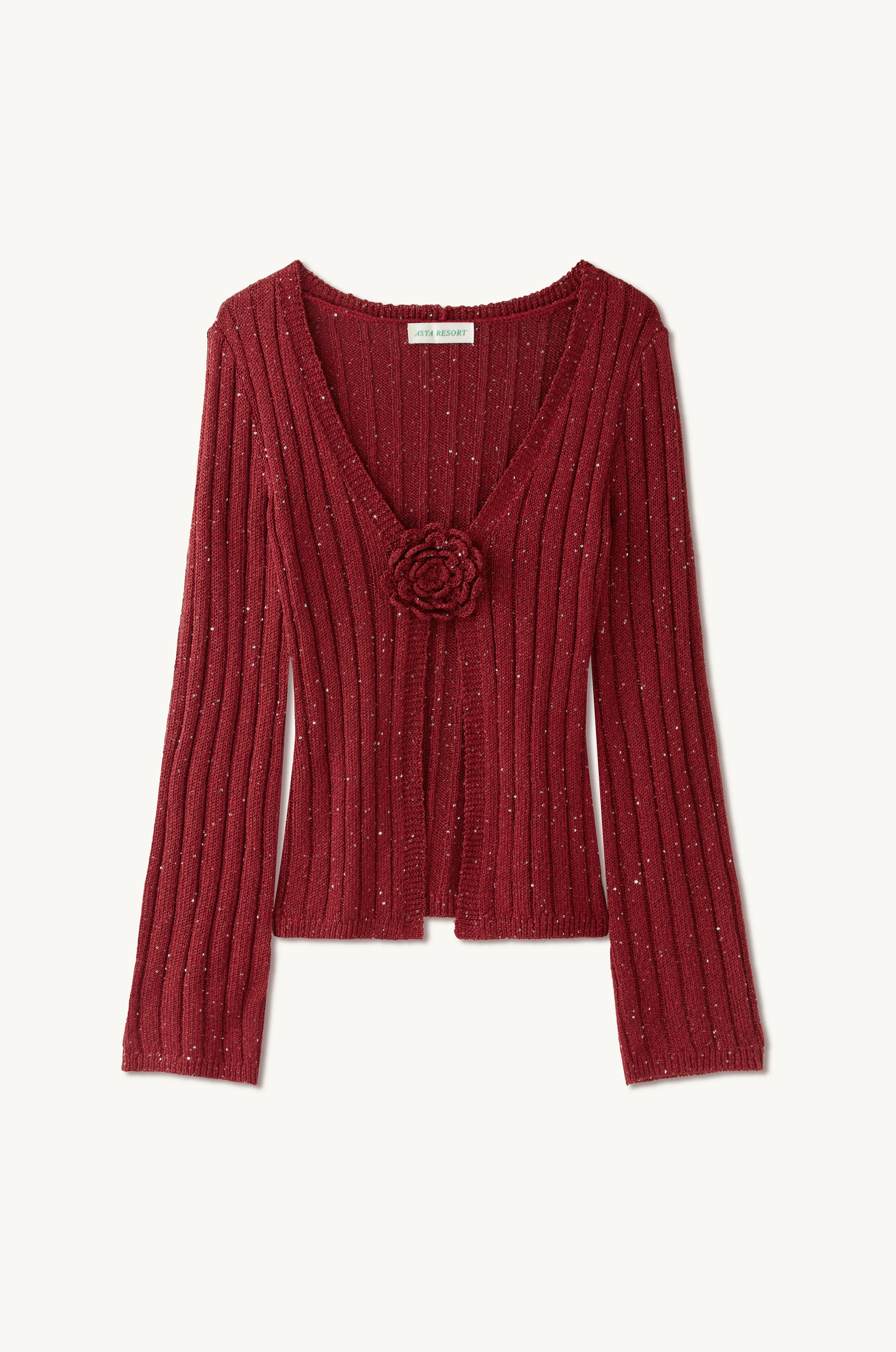 Rosie Cropped Cardigan - Wine Sequin sold by Asta Resort