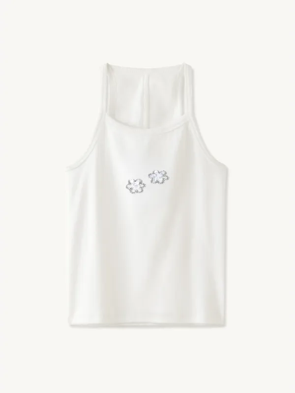 Delilah Hand Beaded Tank - Silver sold by Asta Resort