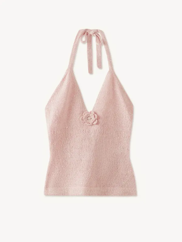 Daphne Halter Top - Bon Bon Pink Sequin sold by Asta Resort